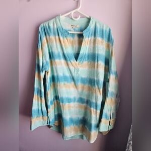 Rip Curl Women's Blue and Cream Tie-Dye Top